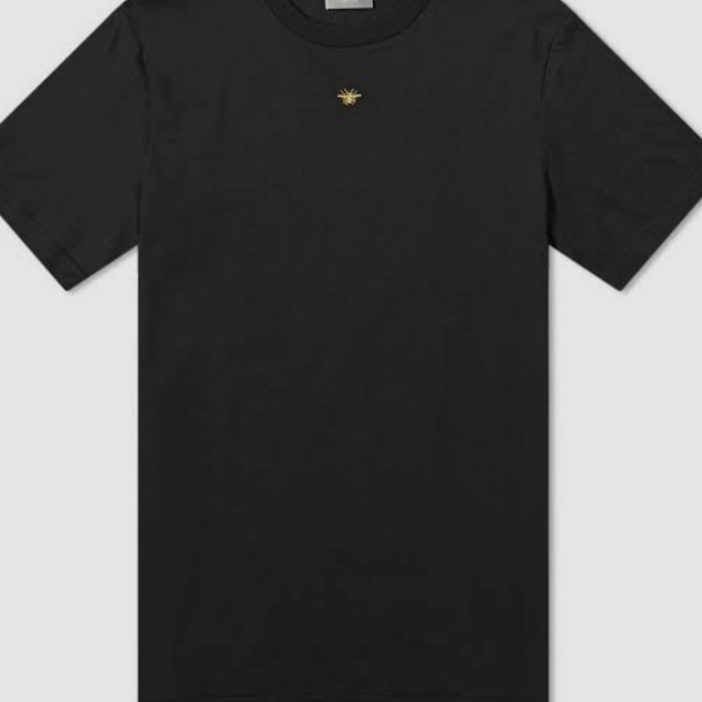 Dior BrandDIOR HOMME black cotton gold bee embroidered fitted tshirt